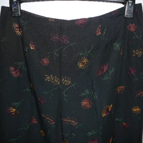 Nicole Studio Embroidered Flowers & Stems Lined Black Silk Blend Dress Pants-12 - Picture 1 of 4